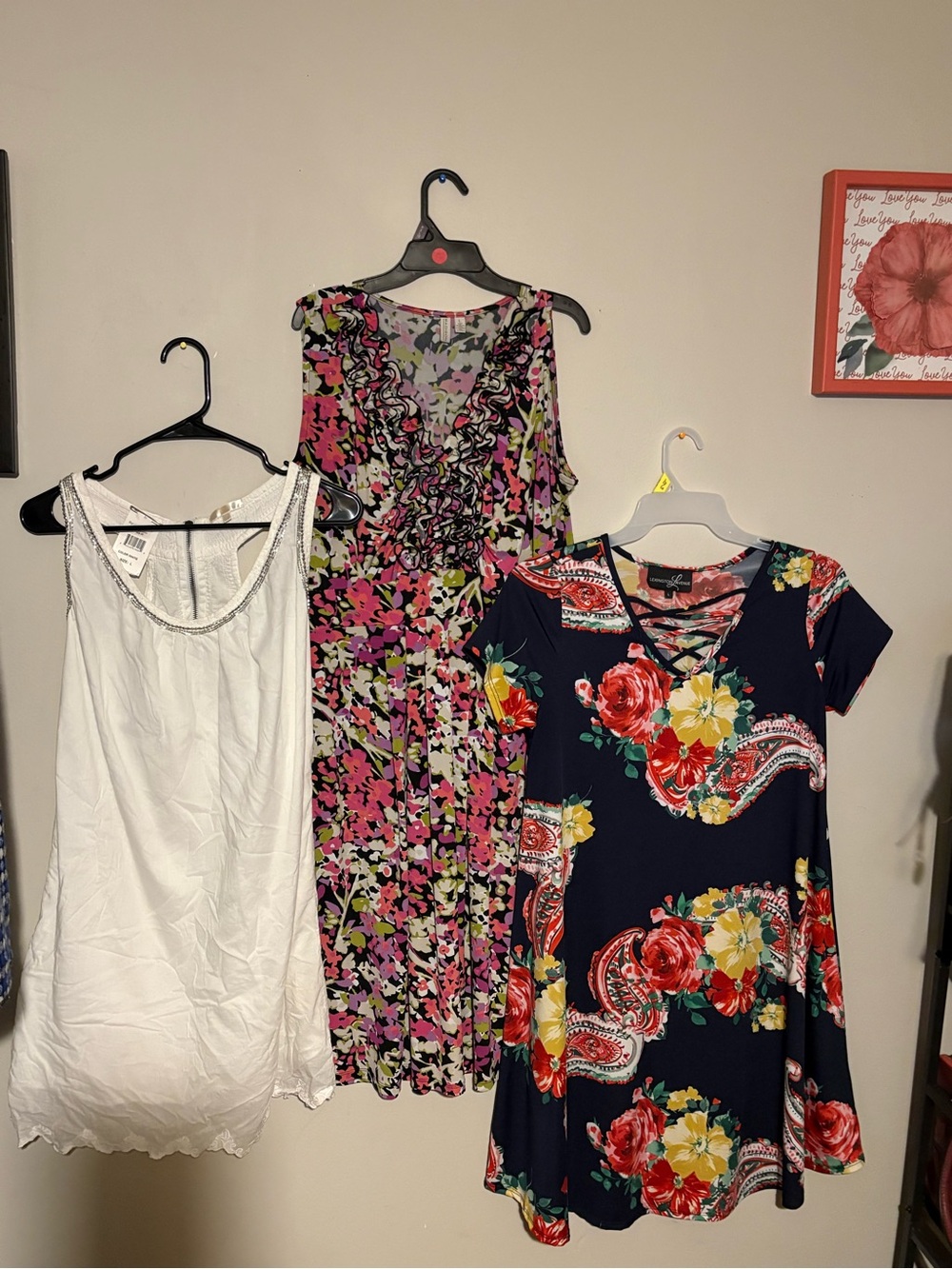 Navy Floral Short Sleeve Swing Dress with Crisscross Neckline #56